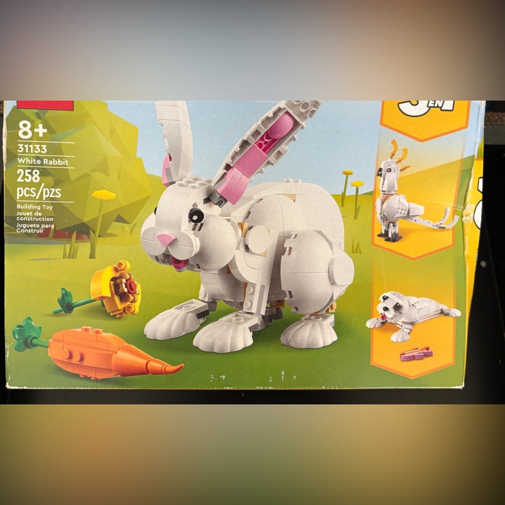 Lego White and Pink Rabbit Building Set with Orange Carrot